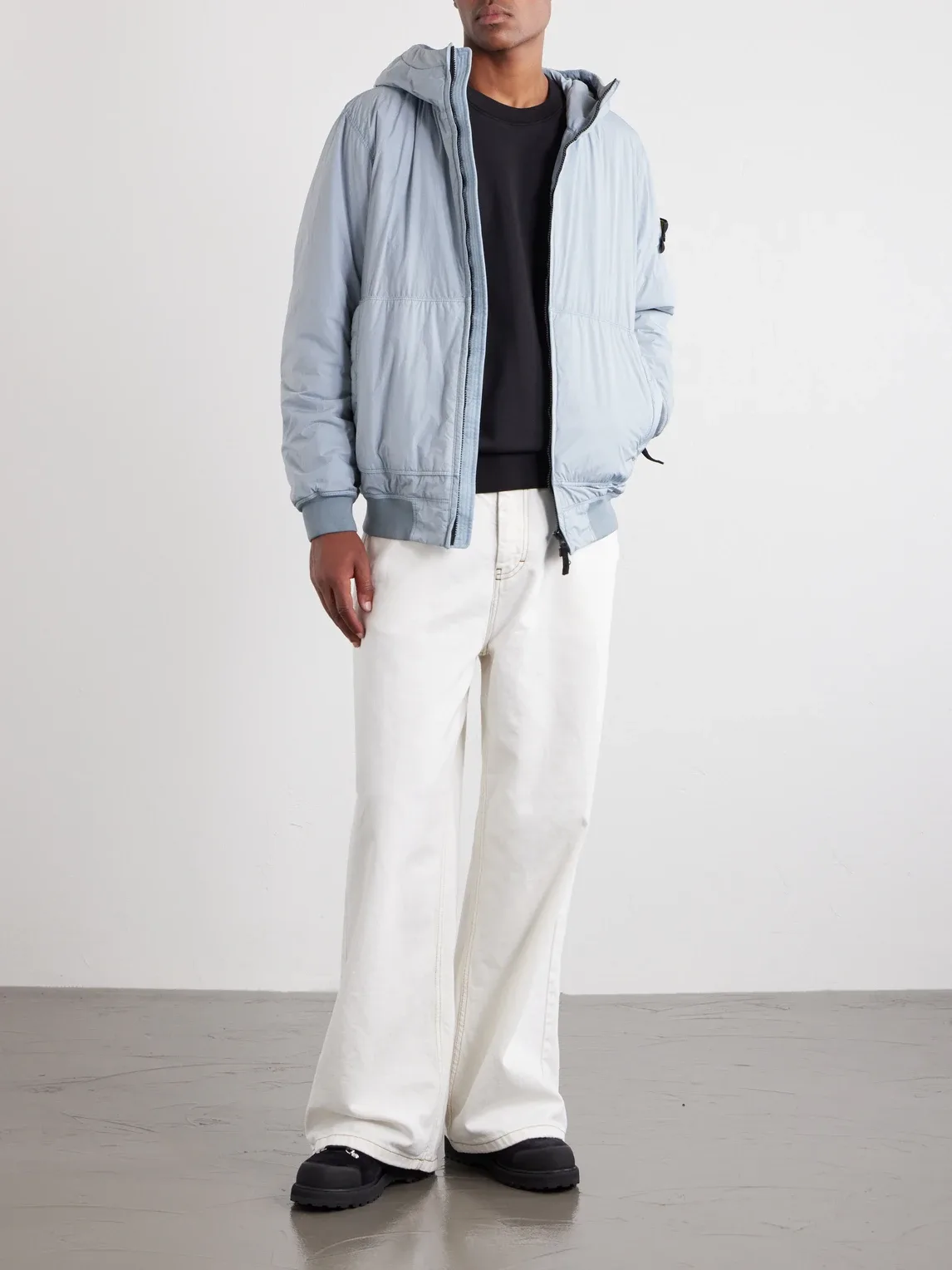 Logo-Appliquéd Padded Garment-Dyed Recycled Crinkle Reps NY Shell Hooded Jacket by Stone Island