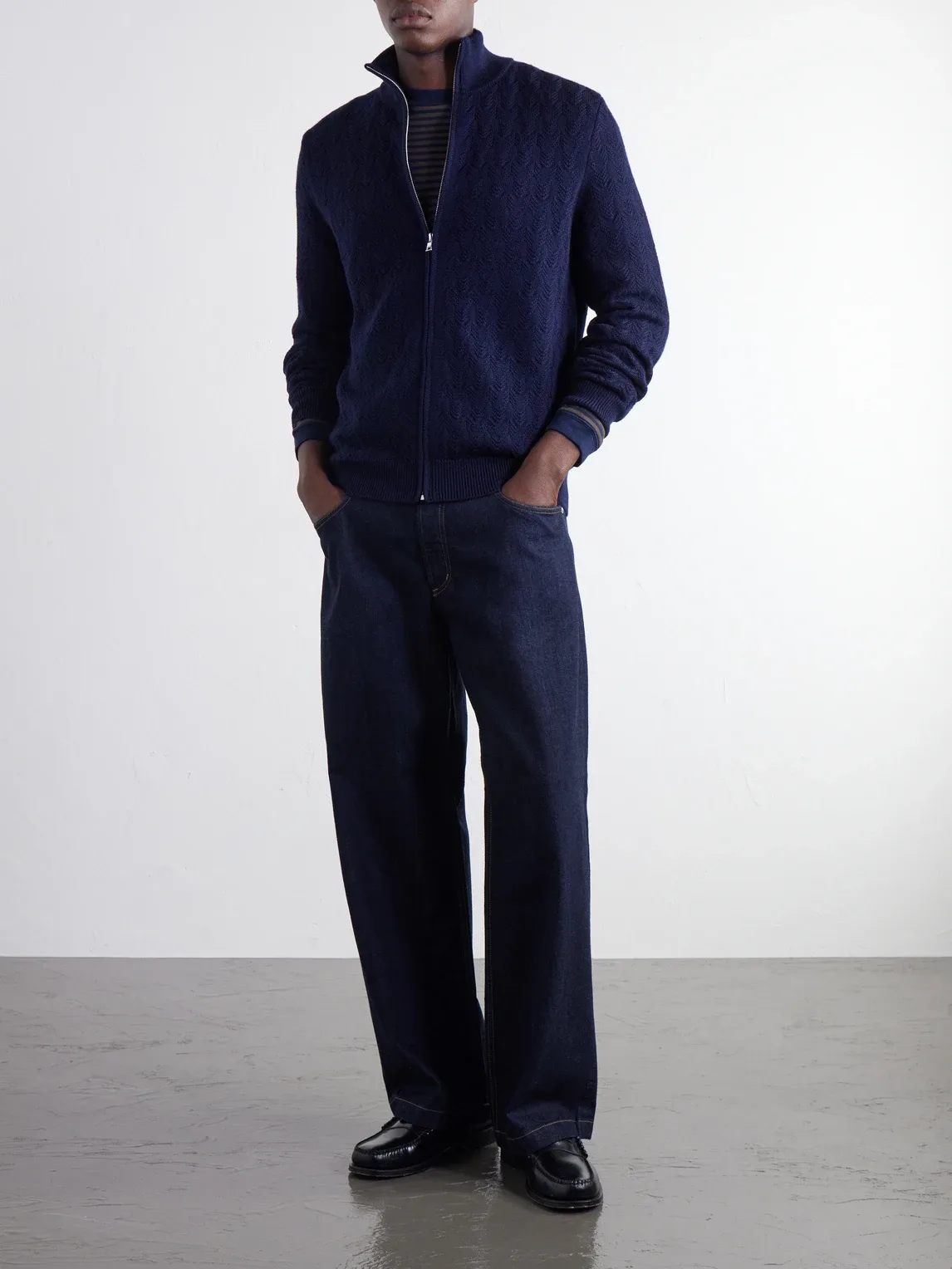 Pointelle-Knit Merino Wool Zip-Up Cardigan by Mr P