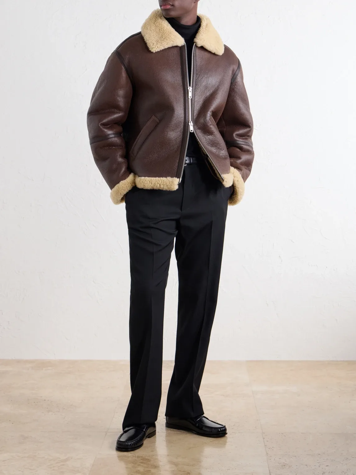 Shearling-Trimmed Full-Grain Leather Jacket by Totême