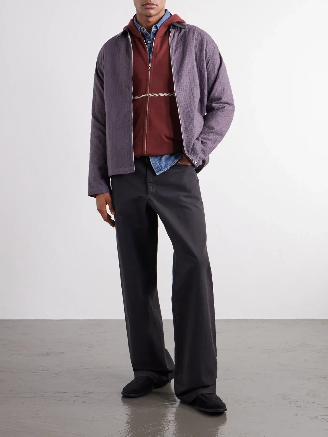 Kantha Leather-Trimmed Embroidered Cotton Blouson Jacket by Kartik Research