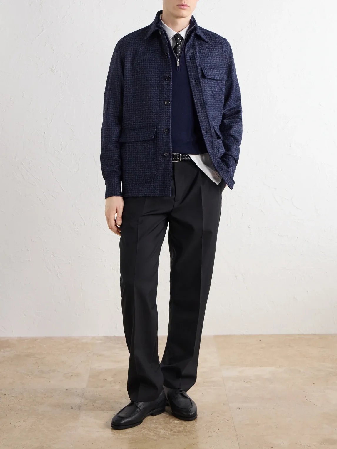 Houndstooth Virgin Wool Overshirt by De Petrillo