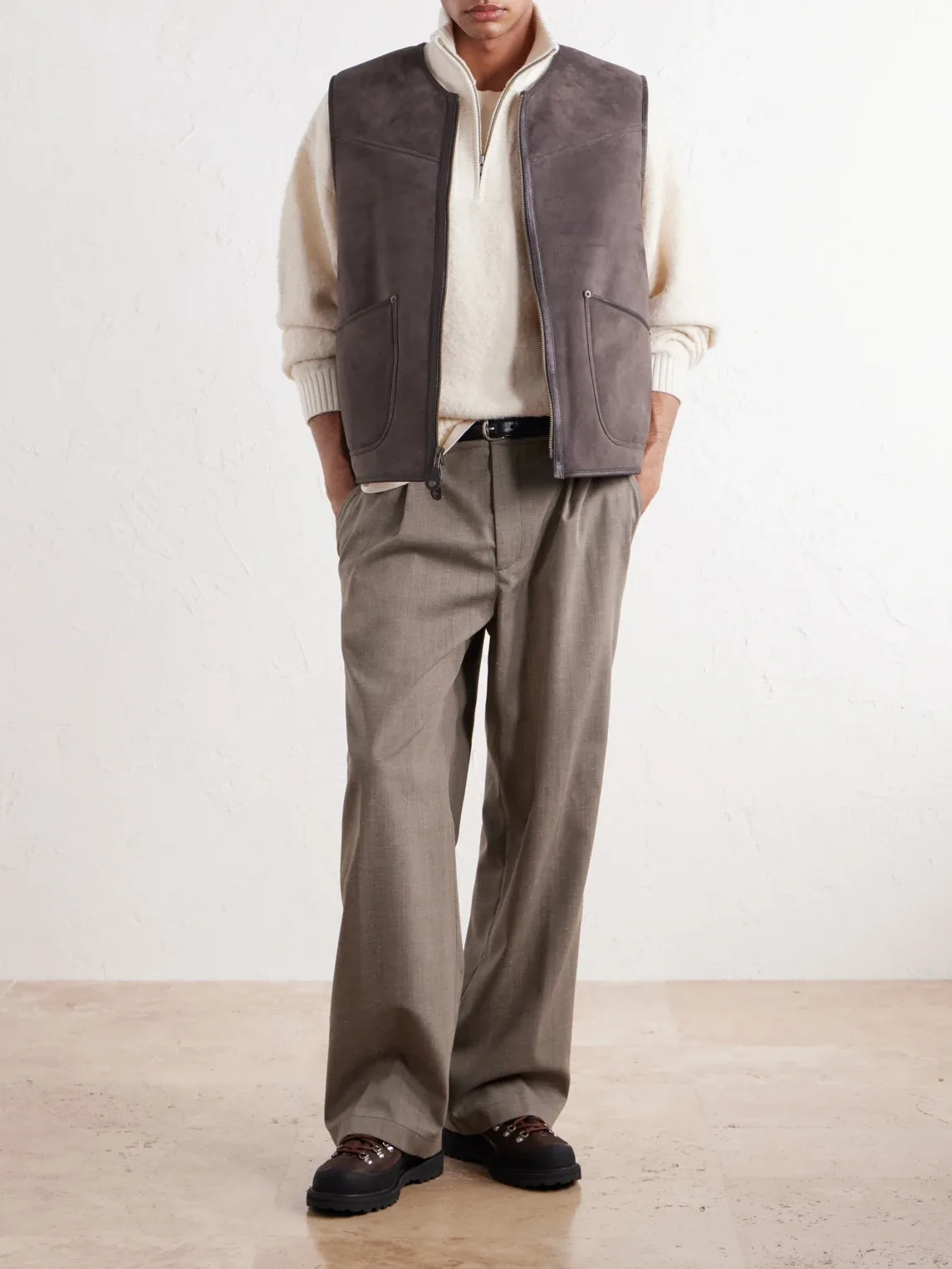Leather-Trimmed Suede Vest by Aim Leon Dore
