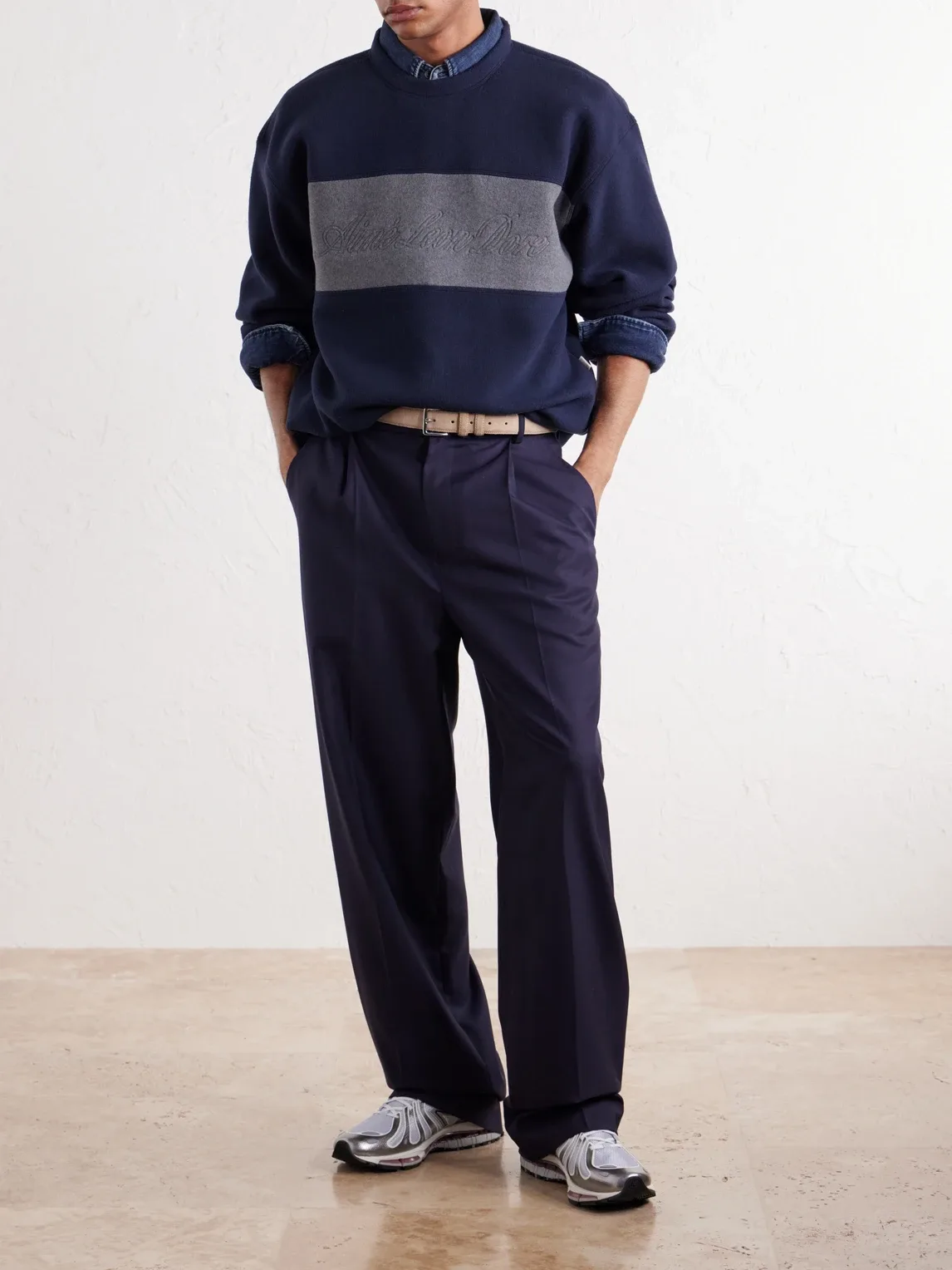 Logo-Embroidered Two-Tone Fleece Sweatshirt