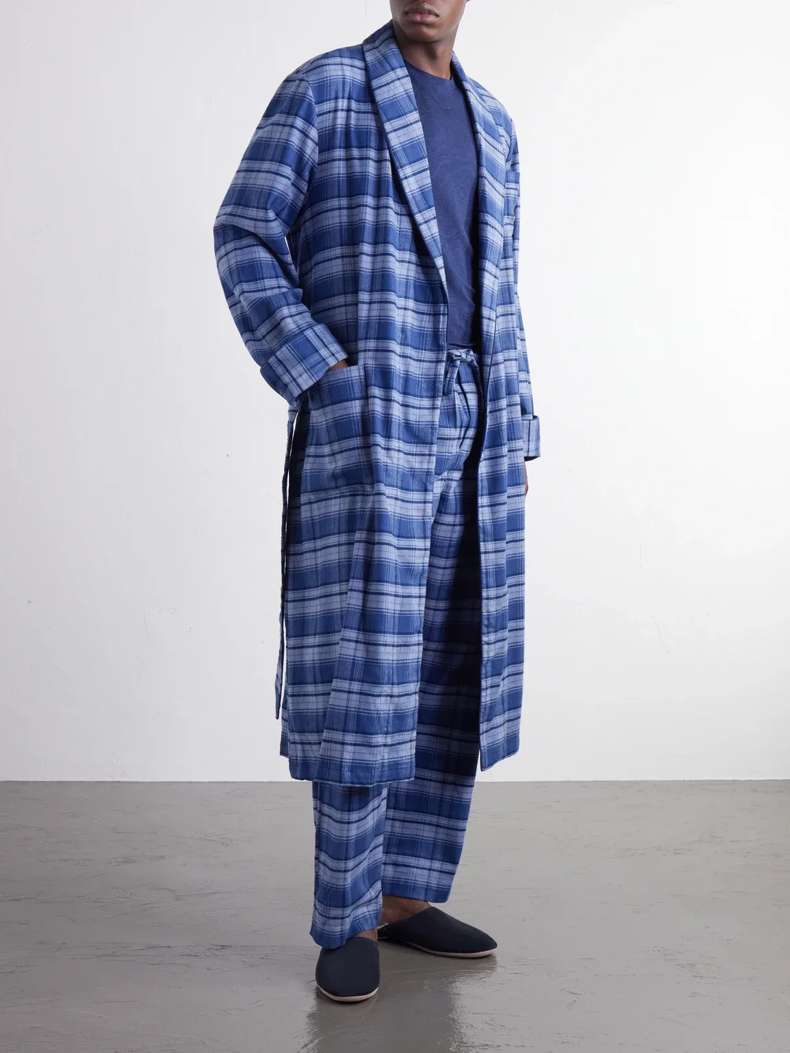Kelburn Belted Checked Brushed Cotton-Flannel Robe by Derek Rose