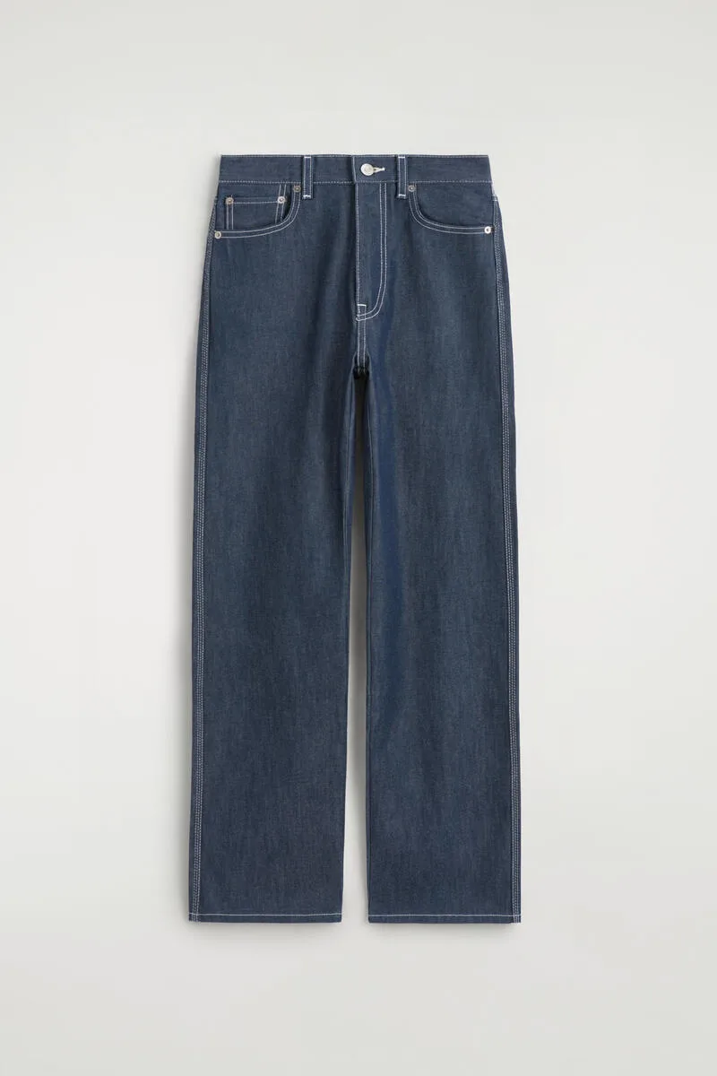 Chord Topstitched Raw Straight-Leg Jeans by COS