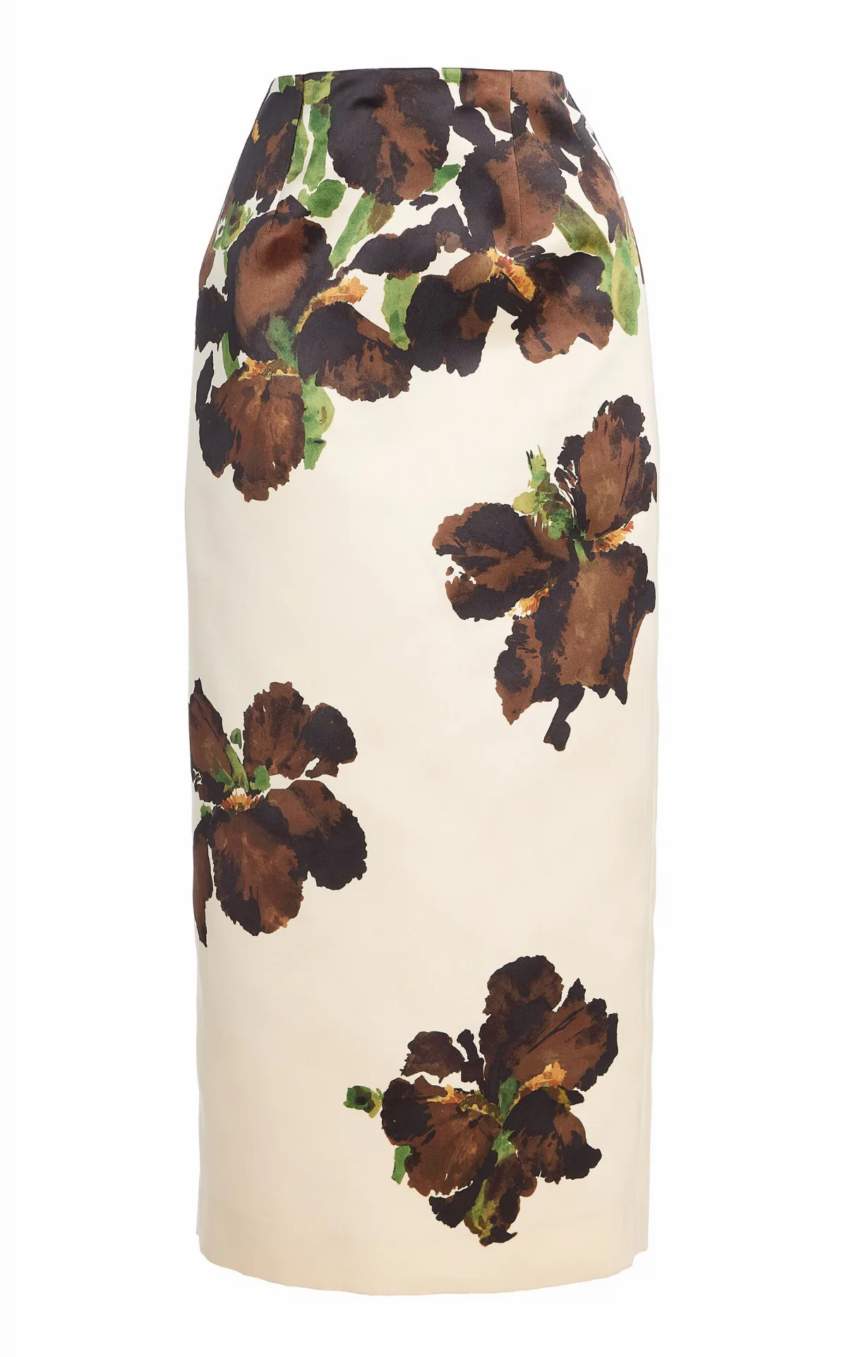 Watercolor Iris Satin Midi Skirt