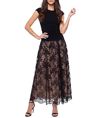 Boat Neck Two Tone Lace Maxi Dress