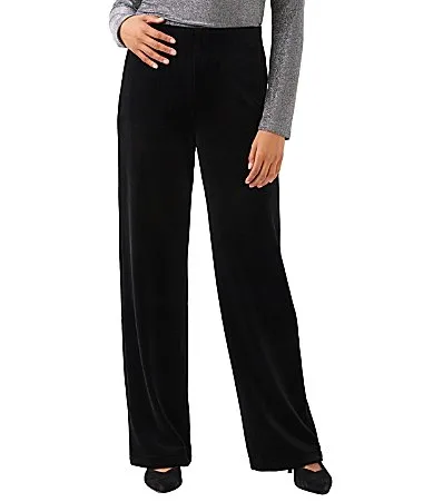 Velvet Ribbed Knit High Rise Wide Leg Pull-On Pants