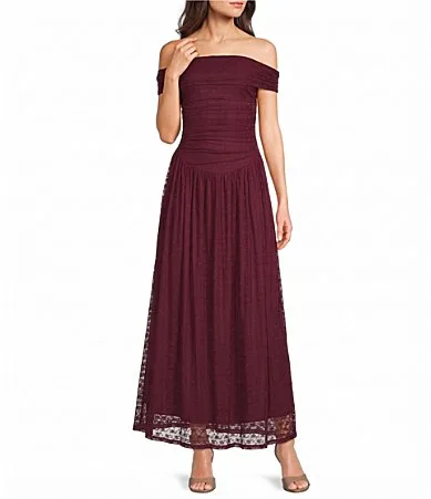 Lace Off the Shoulder Drop Waist Maxi Dress by Midnight Doll