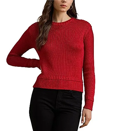 Lauren Ralph Lauren Cotton Blend Ribbed Crew Neck Long Sleeve Sweater by Ralph Lauren