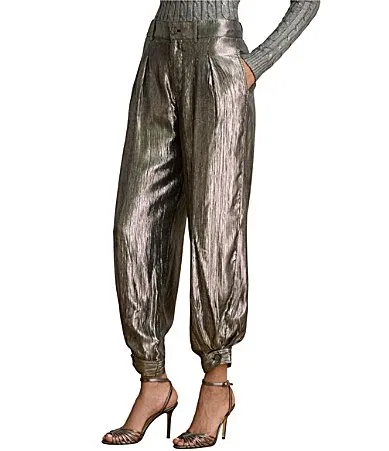 Lauren Ralph Lauren Metallic Crinkle Paisley Print Ankle Length Tapered Leg Jogger Pants by Ralph Lauren