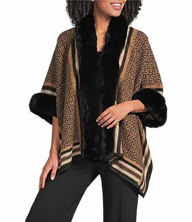 Knit Texture Stripe Borders Plush Trim Open Front 34 Sleeve Sweater Jacket by Ali Miles