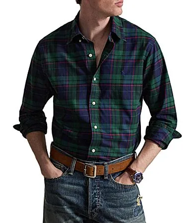 Plaid Brushed Twill Long Sleeve Woven Shirt