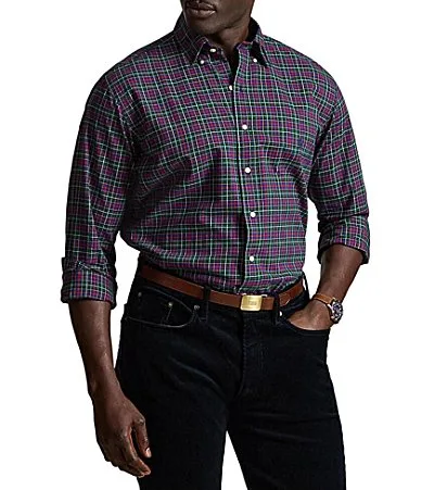 Classic Fit Plaid Twill Long Sleeve Woven Shirt