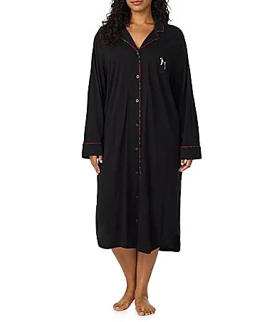 Solid Long Sleeve Notch Collar Jersey Knit Sleepshirt by Ralph Lauren