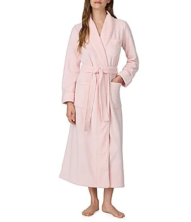 Solid Dalton Long Sleeve Shawl Collar Micro Fleece Long Robe