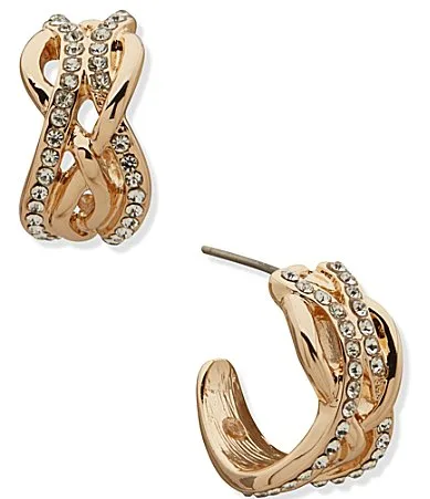 Gold Tone Crystal Multirow Wave C Hoop Earrings by Anne Klein