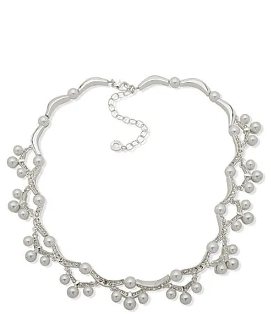 Silver Tone Scalloped Shaky Pearl Collar Necklace by Anne Klein