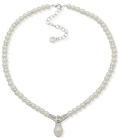 Silver Tone Pearl Stone Short Pendant Necklace by Anne Klein
