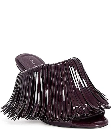 Vailyn Patent Fringed Dress Slide Sandals by Azalea Wang