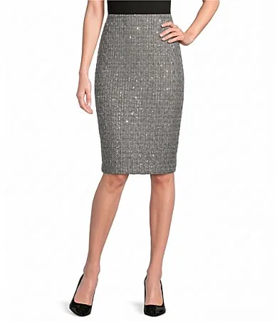 Metallic Tweed Knee High Coordinating Pencil Skirt by Donna Karan