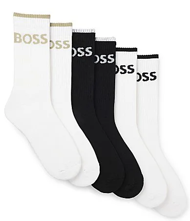 QS Solid Stripe Crew Socks 6-Pack by Hugo Boss
