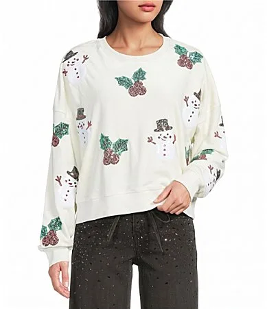 Long Sleeve Mistletoe Snowman Sweatshirt by Le Lis