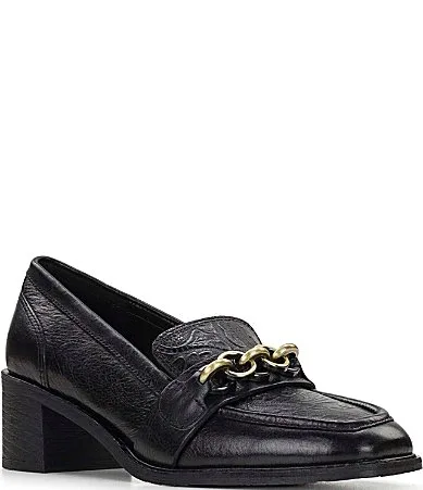 Villaret Leather Square Toe Block Heel Loafer Pumps by Patricia Nash
