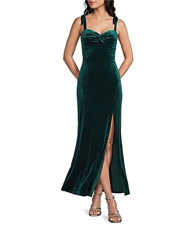 Velvet Sweetheart Tie Shoulder Dress