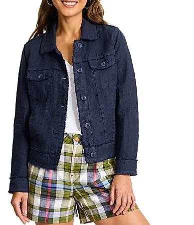 Two Palm Raw Edge Point Collar Long Sleeve Button Front Jacket by Tommy Bahama