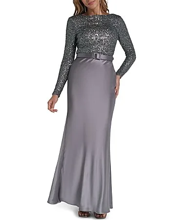 Drape Back Mermaid with Side Belt Gown by Eliza J