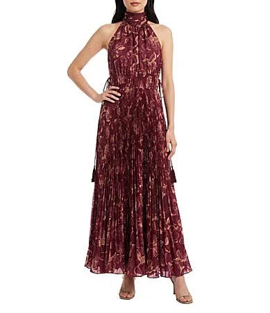 Floral Mock Neck Pleated Maxi Dress by Taylor