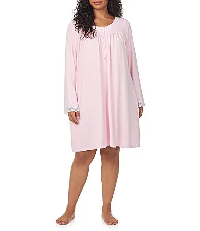 Sweater Knit V-Neck Long Sleeve Short Nightgown by Eileen West