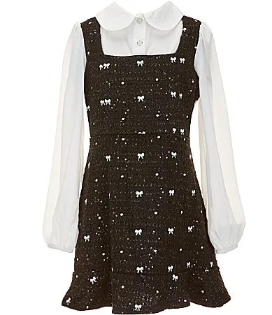 Long-Sleeve Embroidered Boucle Solid Woven Two-Fer Dress by Xtraordinary