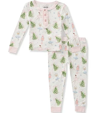 Long-Sleeve Christmas Tree Printed Pajama Top & Matching Pajama Pant Set by Mud Pie