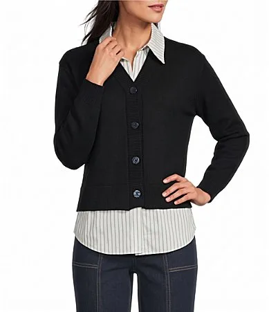 Knit V-Neck Long Sleeve Sweater Cardigan by Multiples