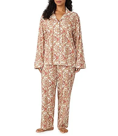 Lauren Ralph Lauren Paisley Print Long Sleeve Notch Collar Jersey Knit Pant Pajama Set by Ralph Lauren
