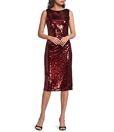 Sleeveless Sequin Scoop Back Sheath Dress by Donna Karan