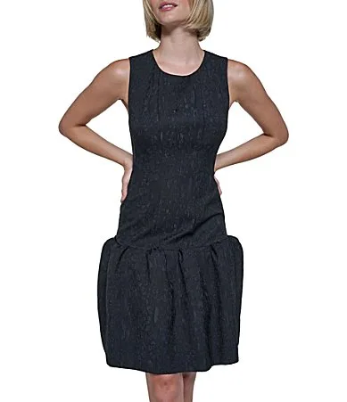Leopard Cloque Jacquard Sleeveless Flounce Short Dress by Sonia Rykiel