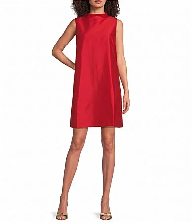 Diplomat Dupioni Mock Neck Sleeveless Dress by Frances Valentine