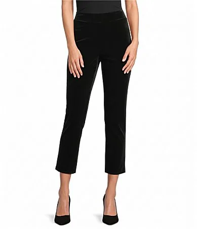 Lucia Stretch Velvet Elastic Waistband Straight Pull-On Ankle Pants by Jude Connally