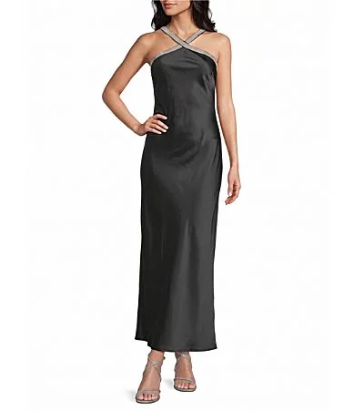 Halter Neck Bling Satin Long Dress by Allison & Kelly
