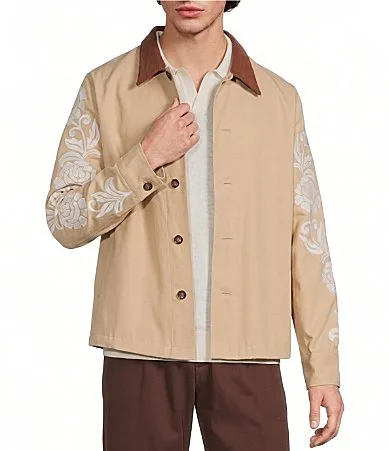 Retro Revival Collection Slim Fit Embroidered Long Sleeve Woven Shirt Jacket by Murano
