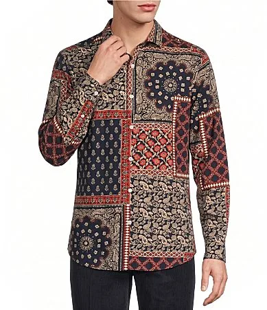 Retro Revival Collection Slim Fit Patch Print Long Sleeve Woven Shirt