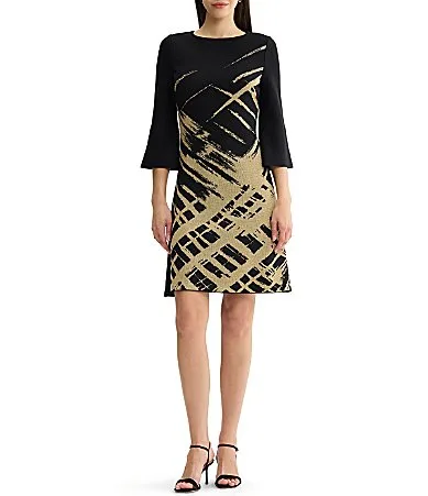 Lurex Shimmer Jacquard Knit A-Line Dress by Ming Wang
