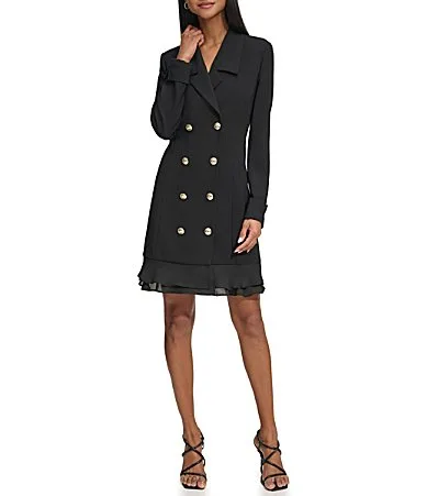 Notch Lapel Collar Long Sleeve Chiffon Flounce Hem Mini Blazer Dress by Karl Lagerfeld