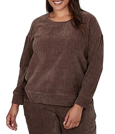 Velveteen Satin Inset Scoop Neck Long Sleeve Top by Ruby Rd