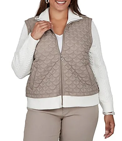 Quilted Cable Knit Spread Collar Long Sleeve Zip Front Jacket by Ruby Rd