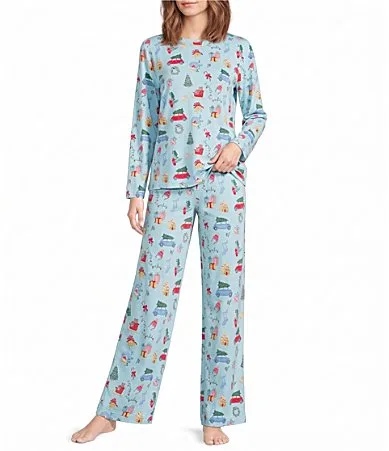 Christmas Novelty Print Long Sleeve Crew Neckline Knit Pajama Set by Sleep Sense