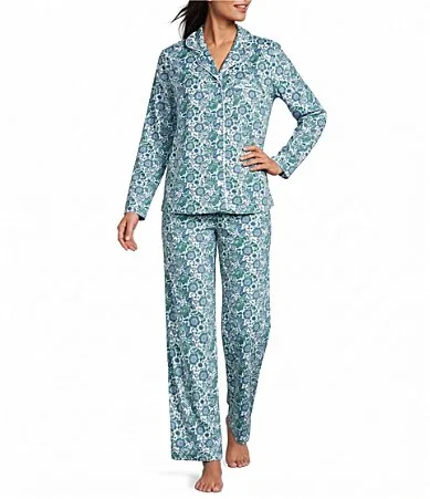 Floral Print Long Sleeve Notch Collar Fleece Pajama Set by Cabernet